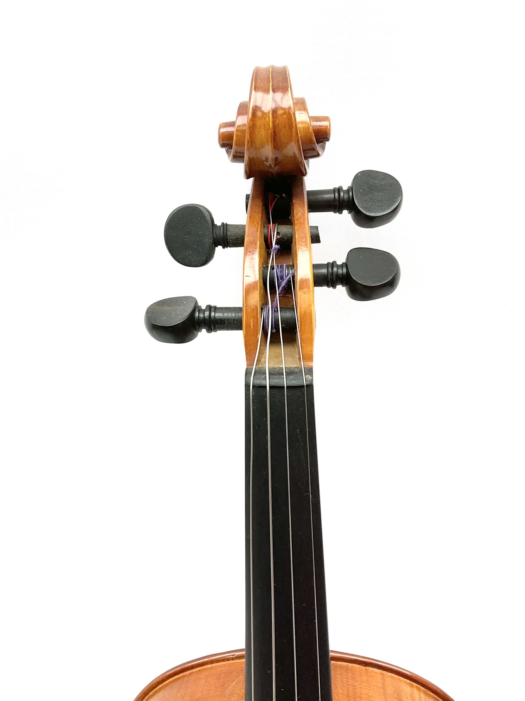 Modern violin with 36cm two-piece maple back and ribs and spruce top 60cm overall - Image 2 of 16