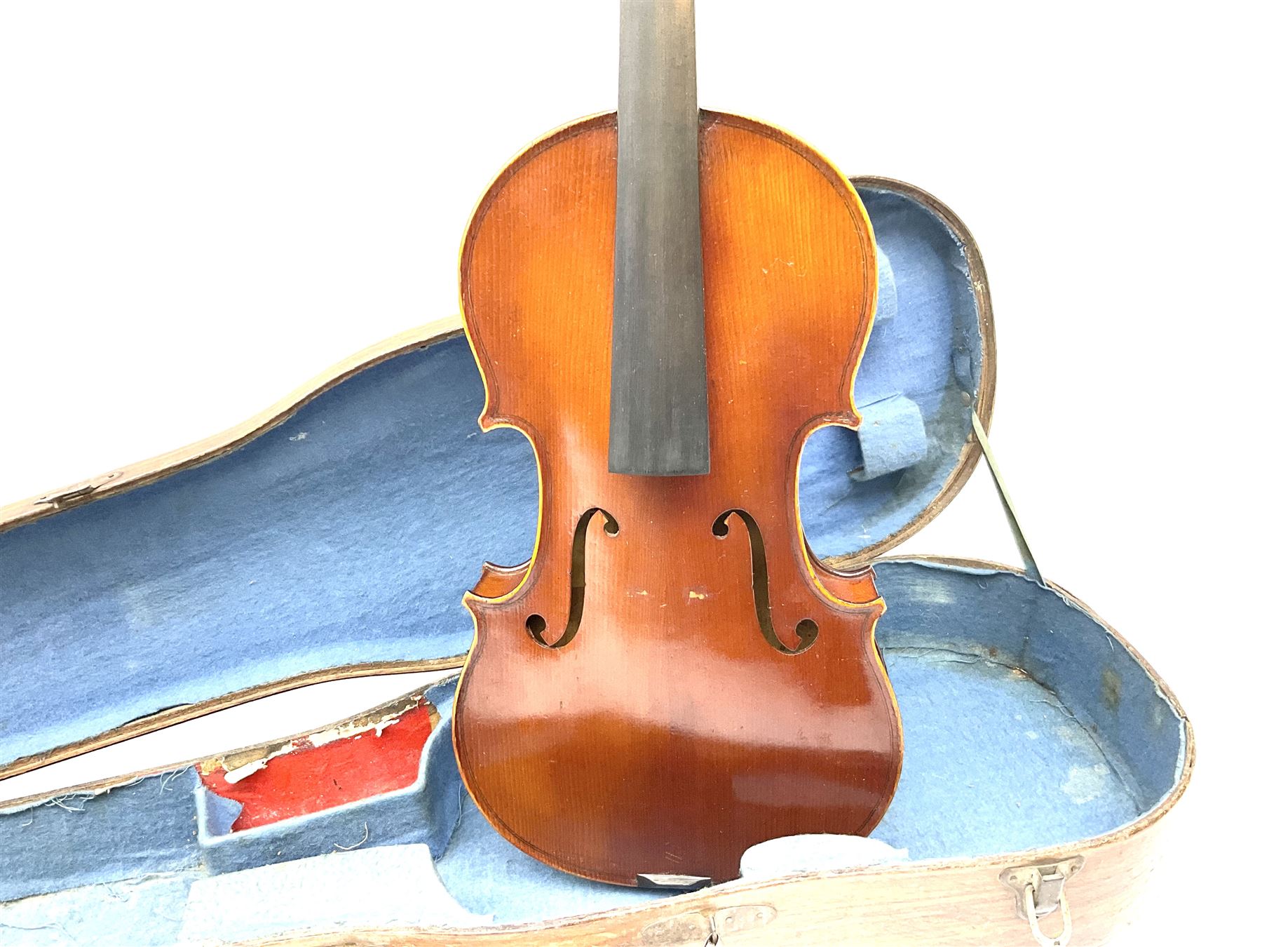 French Medio Fino violin c1920 for restoration and completion with 36cm two-piece maple back and rib - Image 4 of 20