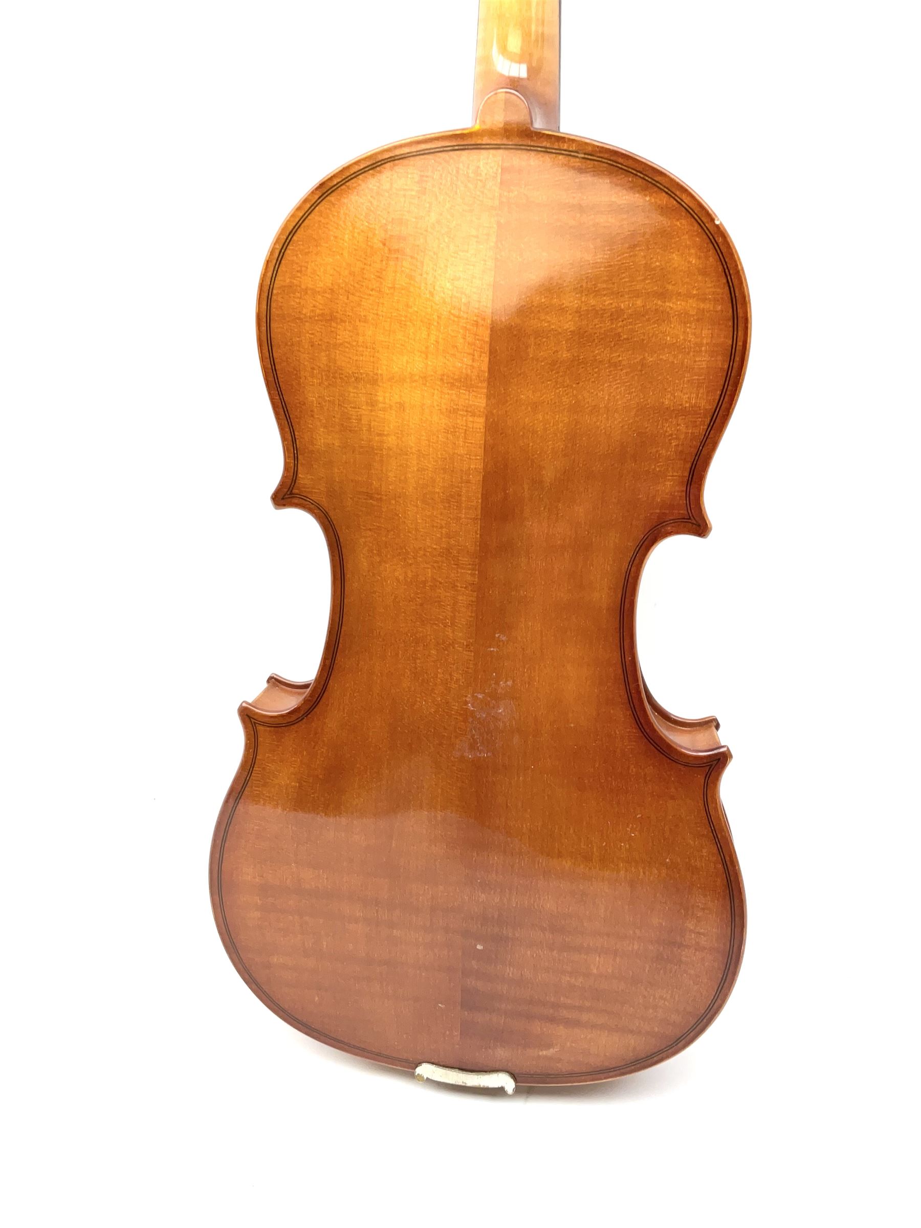 Modern violin with 36cm two-piece maple back and ribs and spruce top 60cm overall - Image 12 of 16