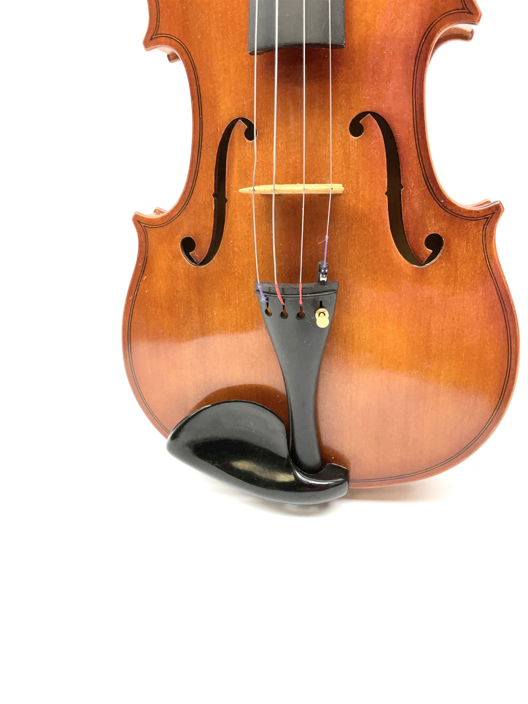 Modern violin with 36cm two-piece maple back and ribs and spruce top 60cm overall - Image 6 of 16