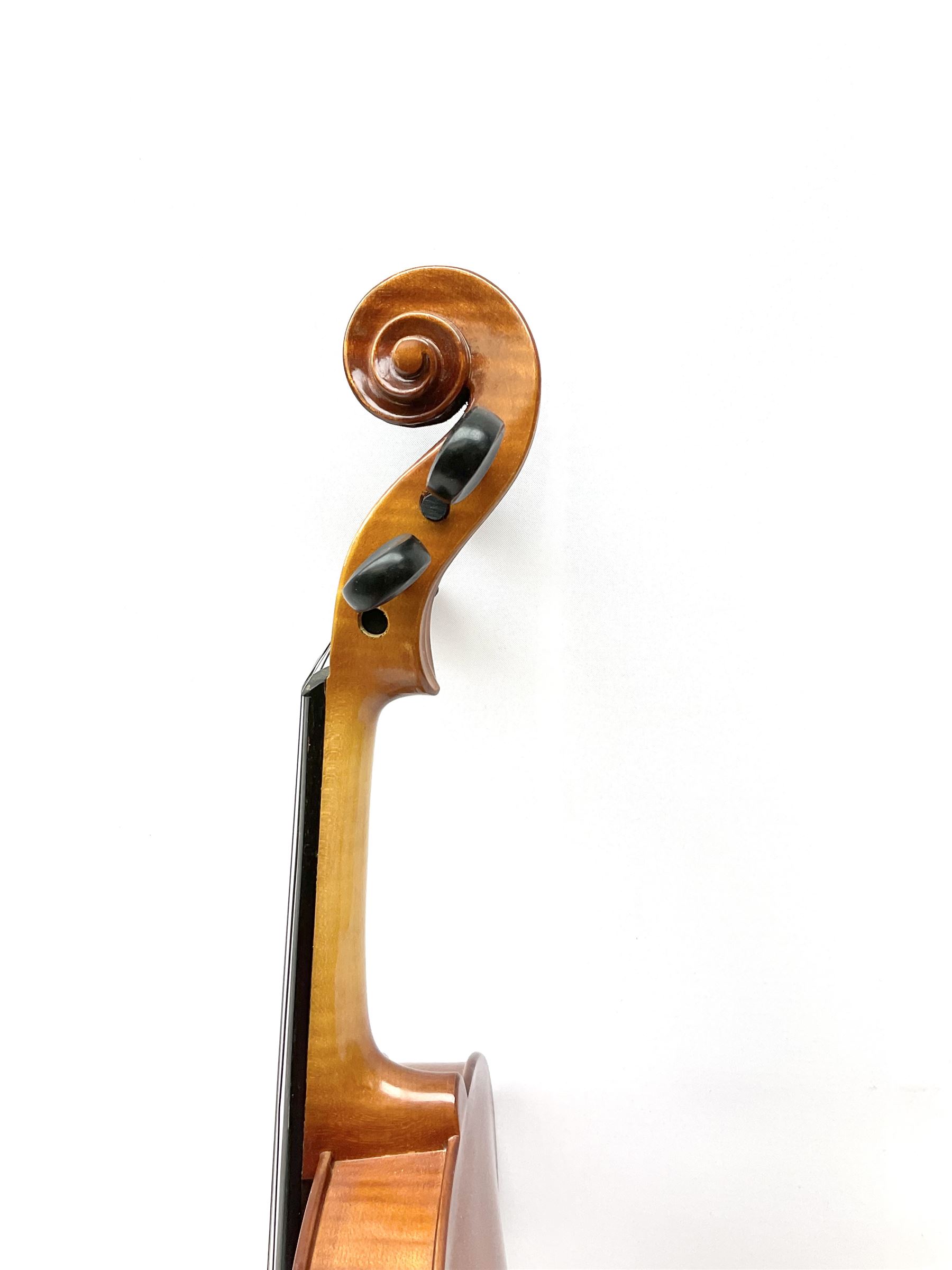 Modern violin with 36cm two-piece maple back and ribs and spruce top 60cm overall - Image 13 of 16