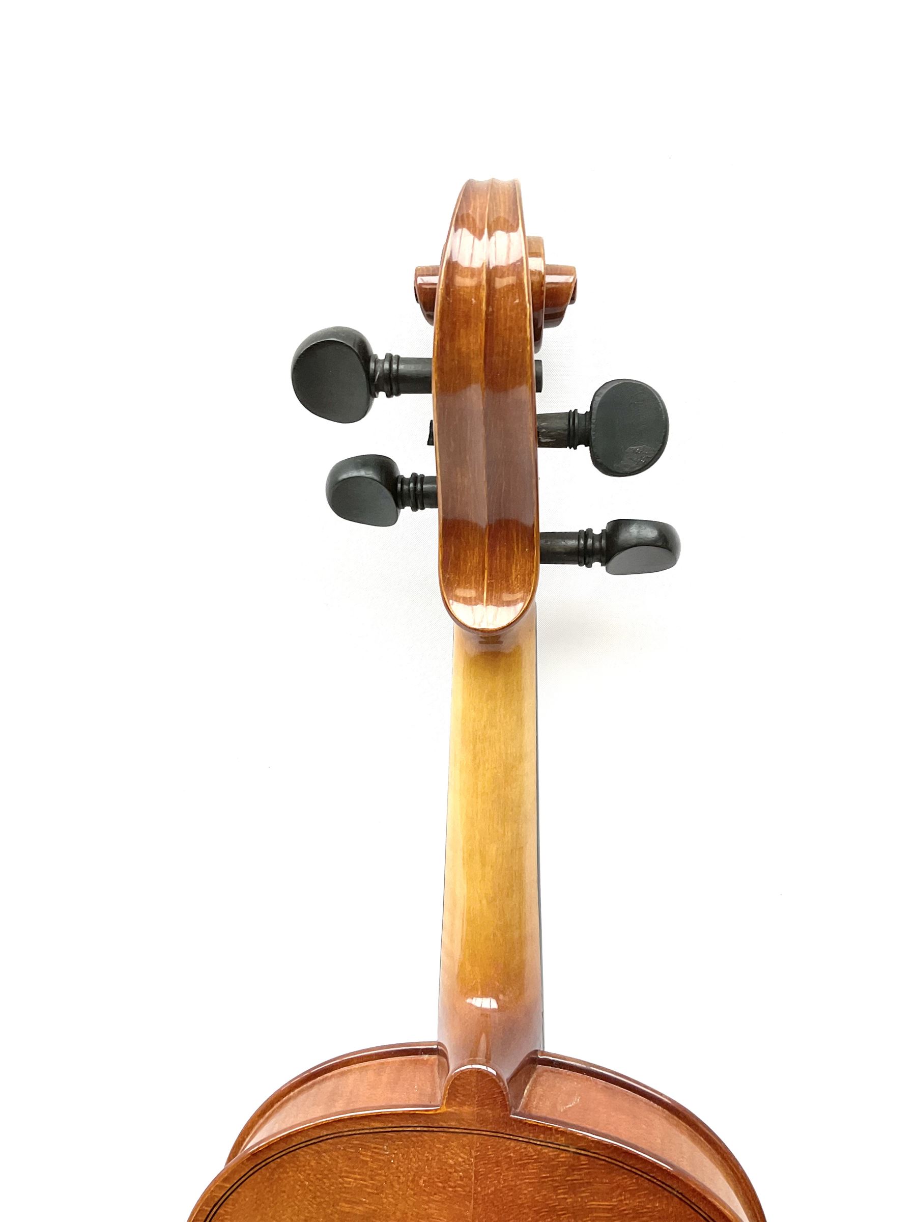 Modern violin with 36cm two-piece maple back and ribs and spruce top 60cm overall - Image 10 of 16
