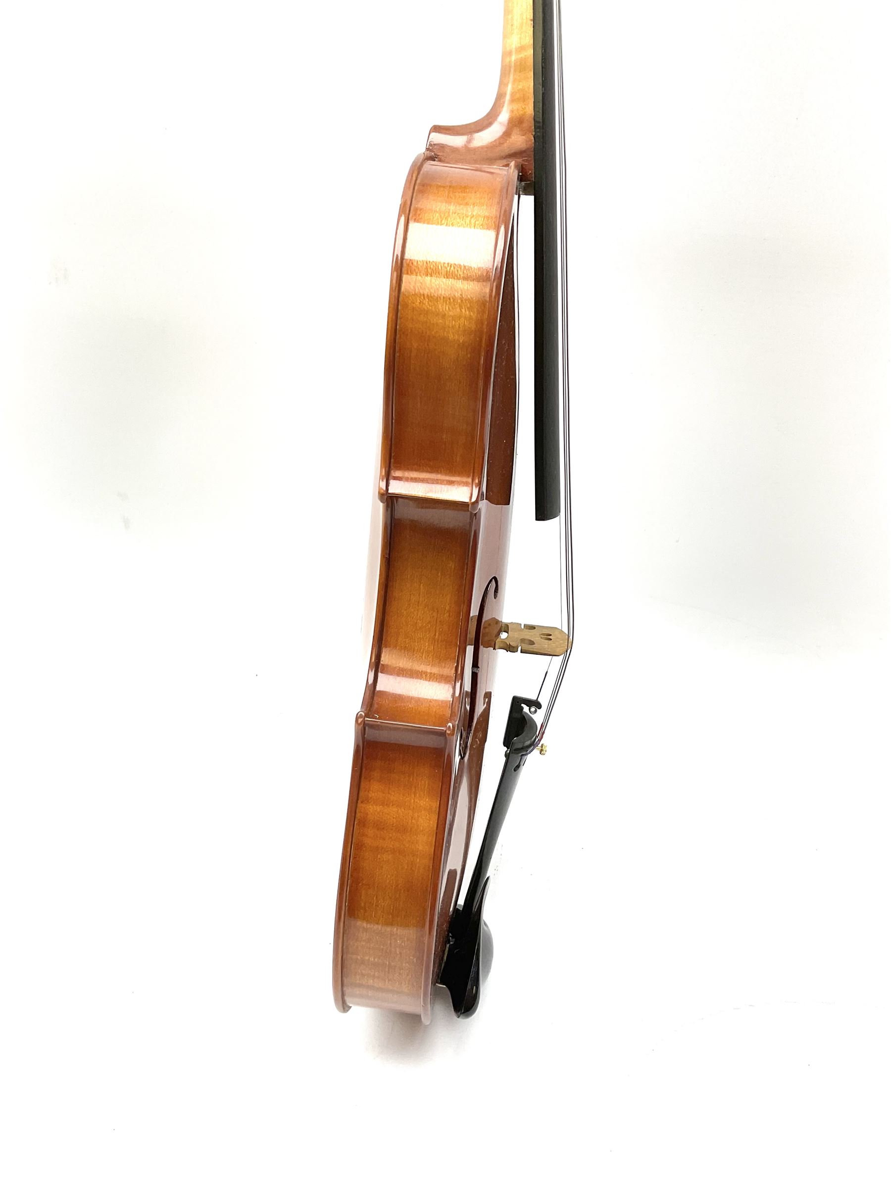 Modern violin with 36cm two-piece maple back and ribs and spruce top 60cm overall - Image 9 of 16