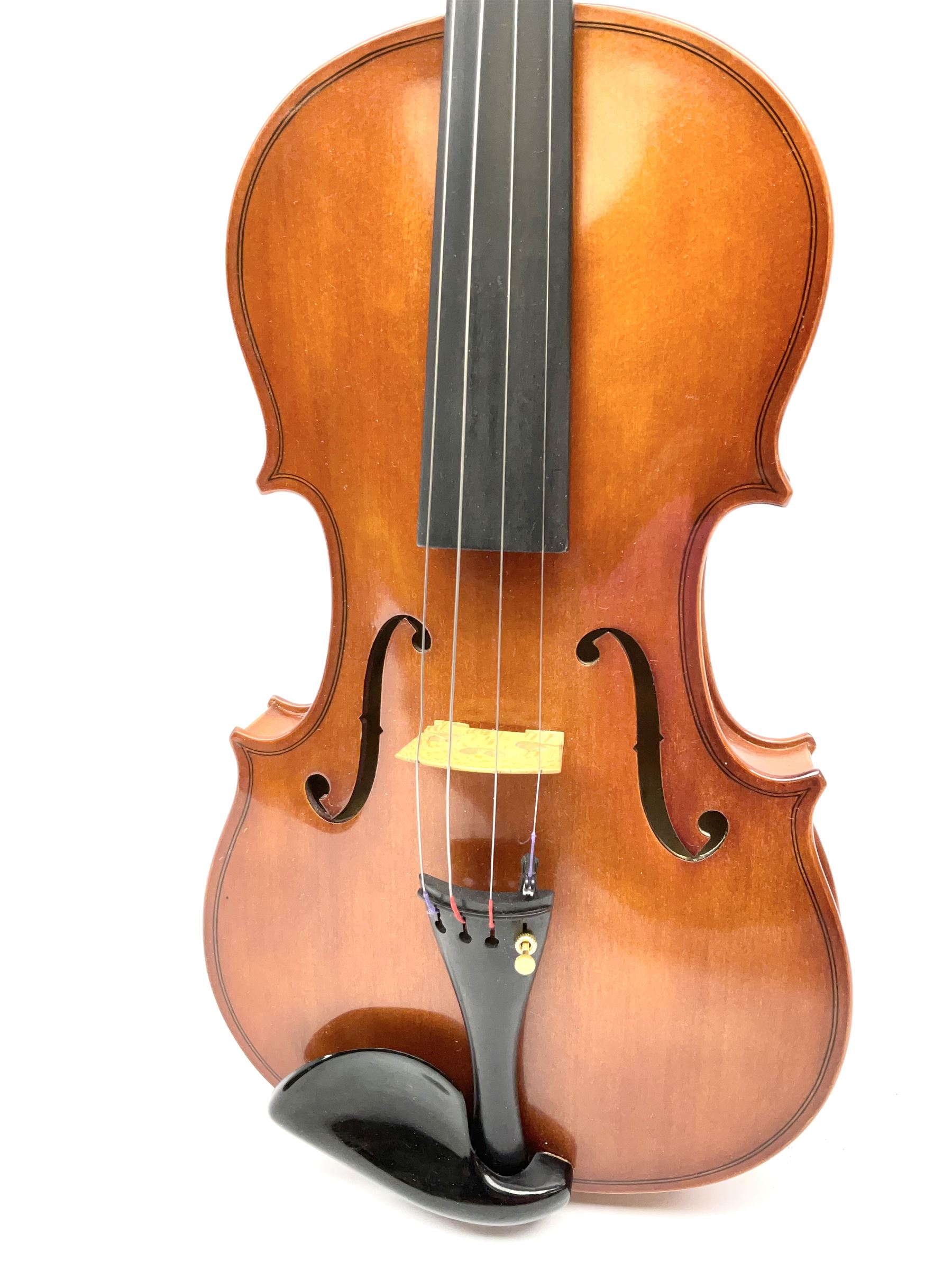 Modern violin with 36cm two-piece maple back and ribs and spruce top 60cm overall - Image 4 of 16