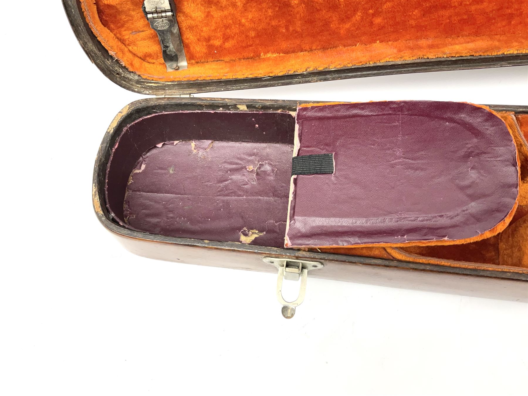 Continental American walnut violin case with orange velvet lining - Image 3 of 11