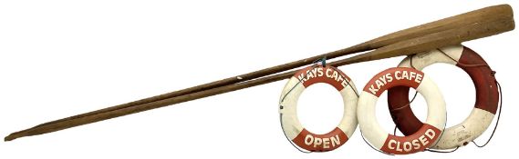 Pair of wooden lifeboat oars L366cm