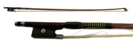 Unmarked German silver mounted pernambuco violin bow c1930s L74cm