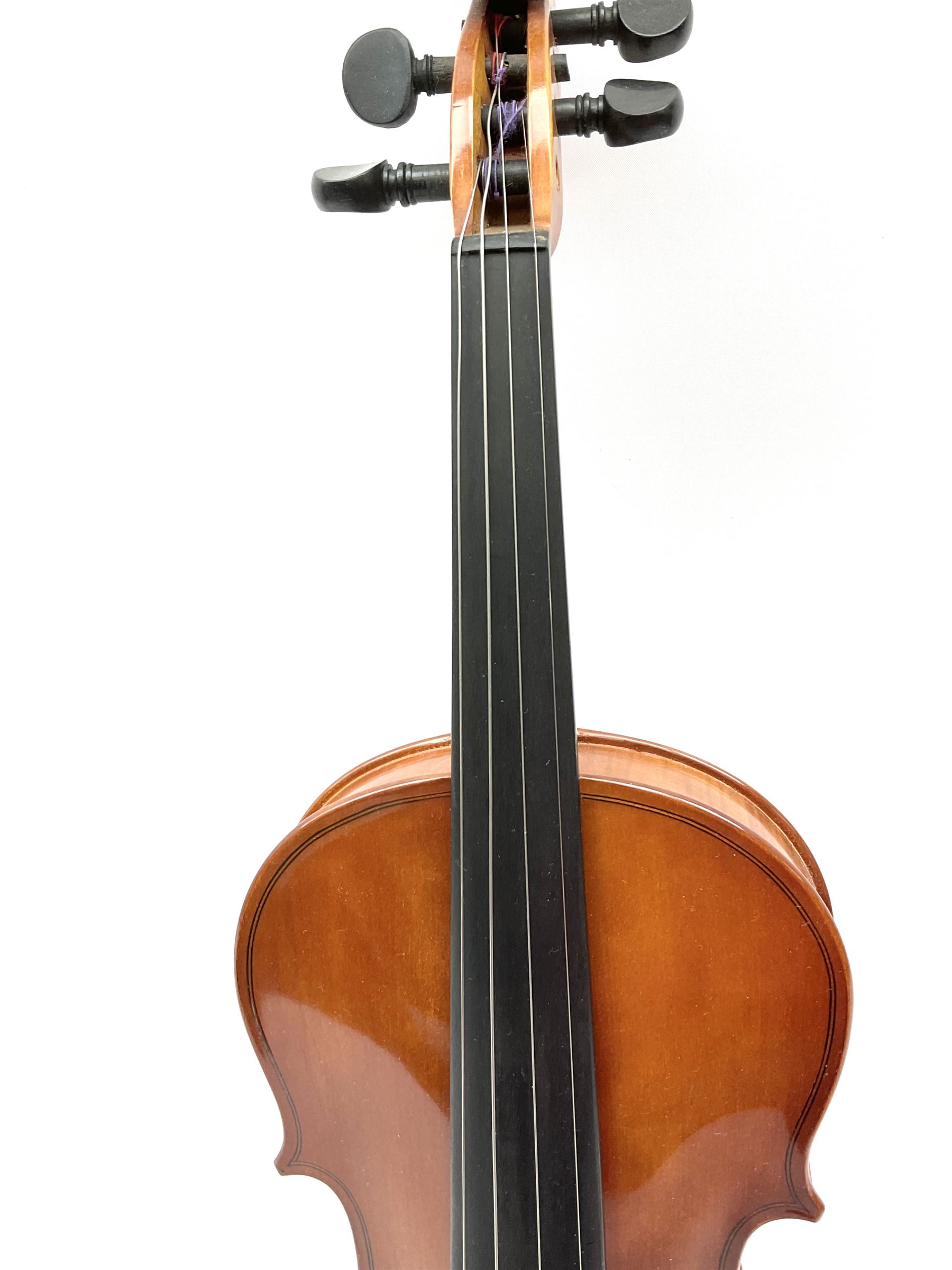 Modern violin with 36cm two-piece maple back and ribs and spruce top 60cm overall - Image 3 of 16