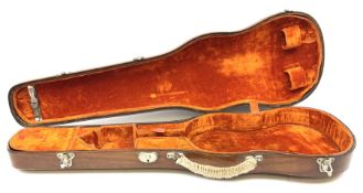 Continental American walnut violin case with orange velvet lining