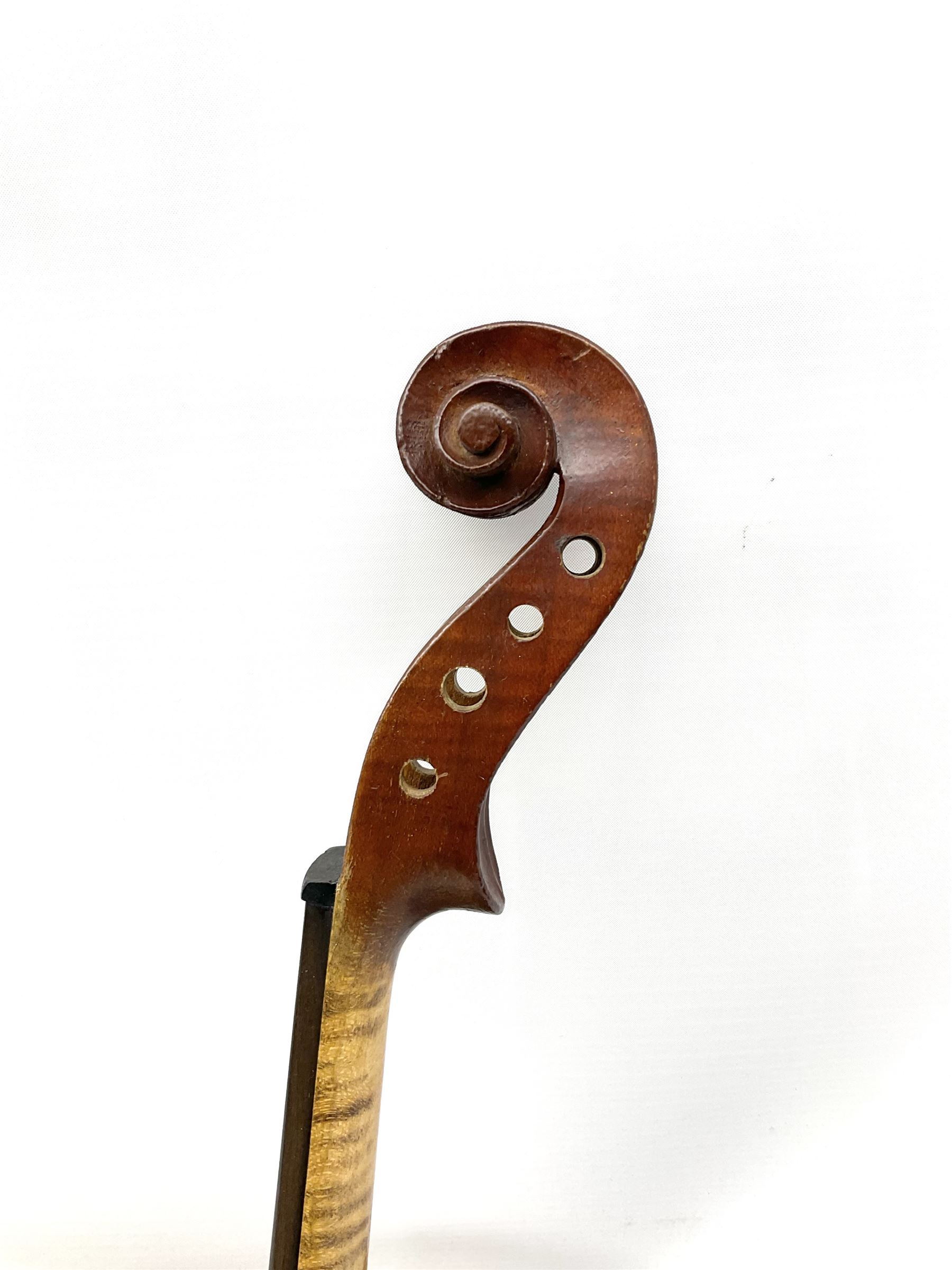 French Medio Fino violin c1920 for restoration and completion with 36cm two-piece maple back and rib - Image 15 of 20