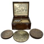 Late 19th century Symphonion disc musical box in inlaid walnut case with front lever action playing