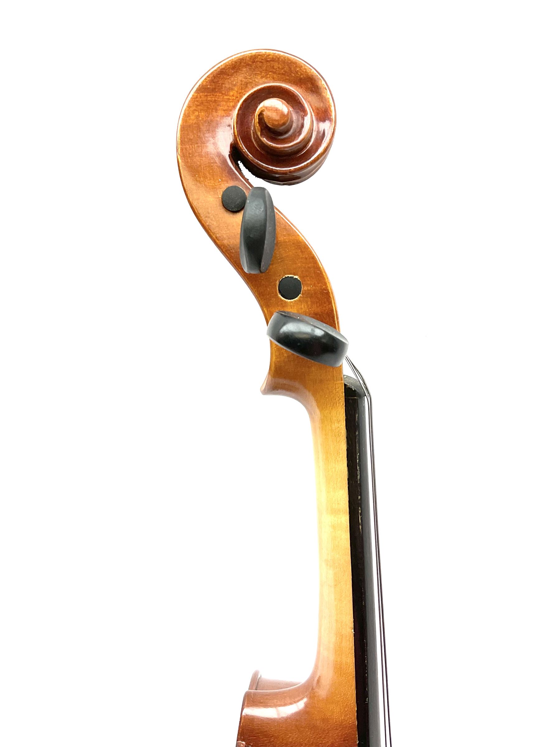 Modern violin with 36cm two-piece maple back and ribs and spruce top 60cm overall - Image 7 of 16
