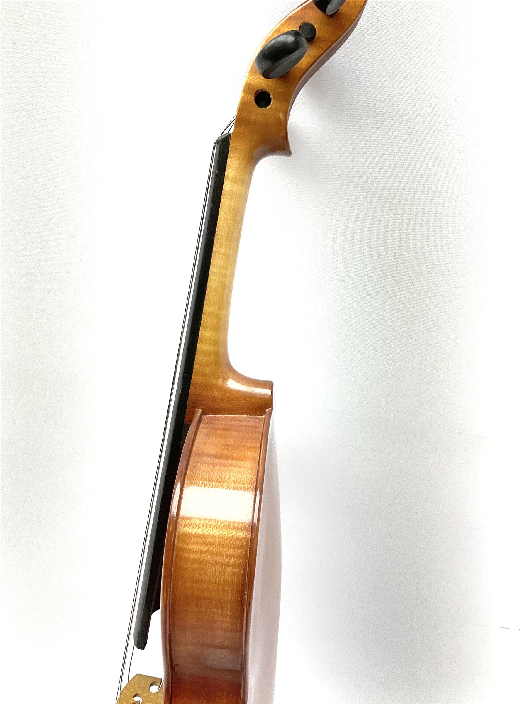 Modern violin with 36cm two-piece maple back and ribs and spruce top 60cm overall - Image 14 of 16