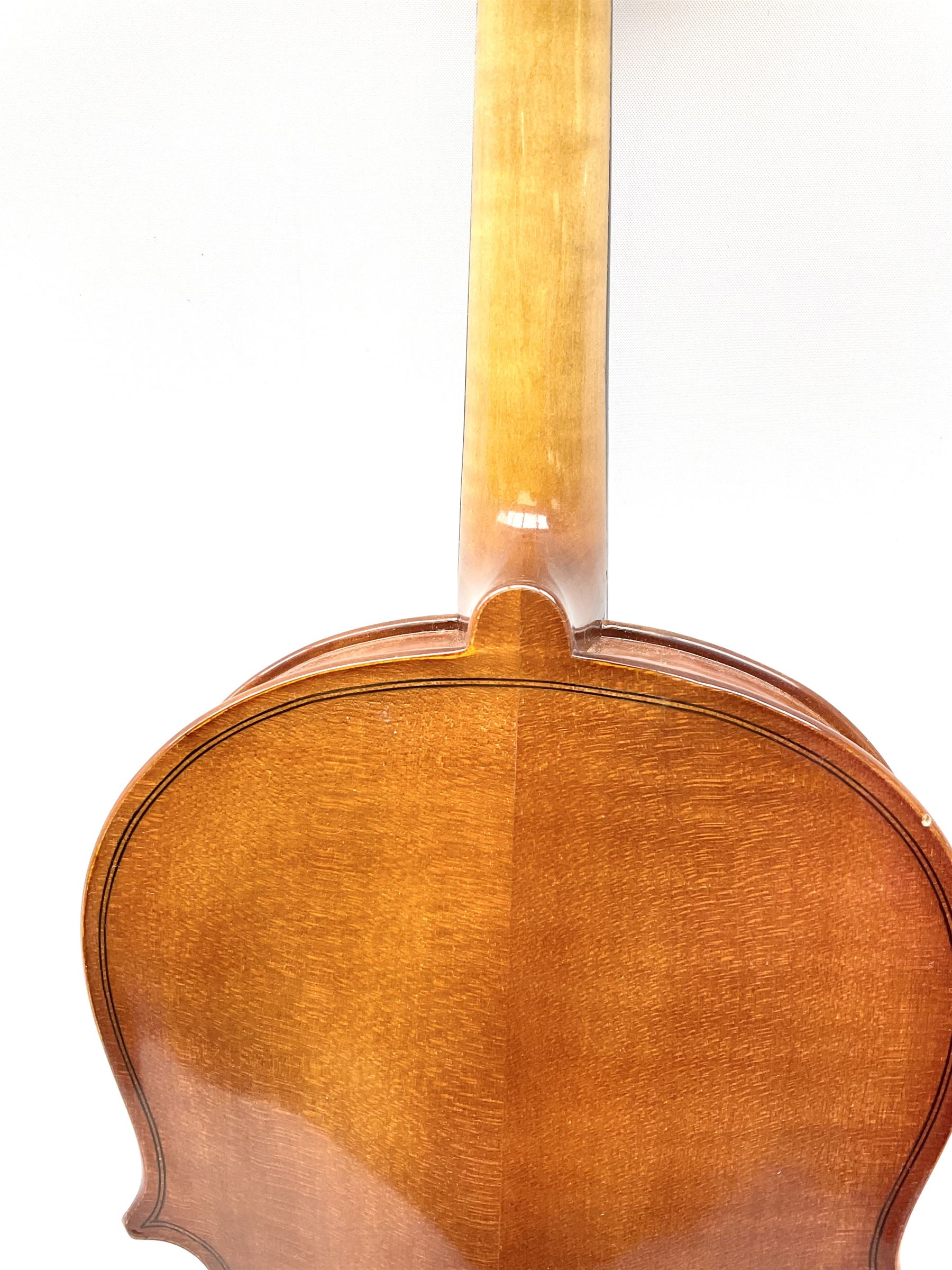 Modern violin with 36cm two-piece maple back and ribs and spruce top 60cm overall - Image 11 of 16