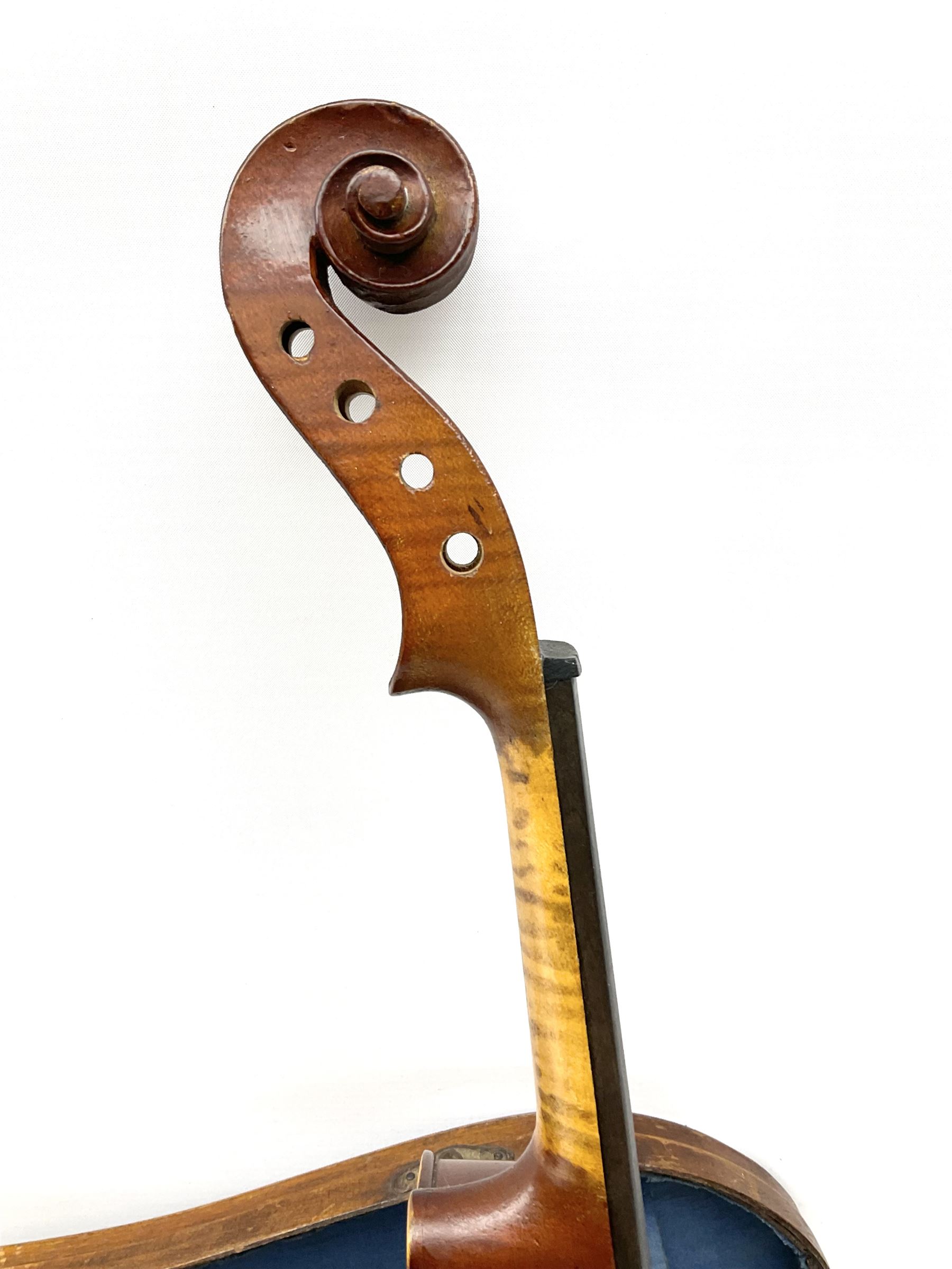 French Medio Fino violin c1920 for restoration and completion with 36cm two-piece maple back and rib - Image 12 of 20