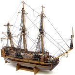 Kit built model of a three masted sailing ship