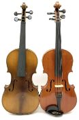 Student's violin with 36cm two-piece maple back and ribs and spruce top 59cm overall; and an incompl