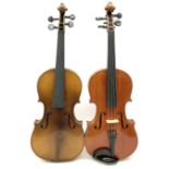 Student's violin with 36cm two-piece maple back and ribs and spruce top 59cm overall; and an incompl