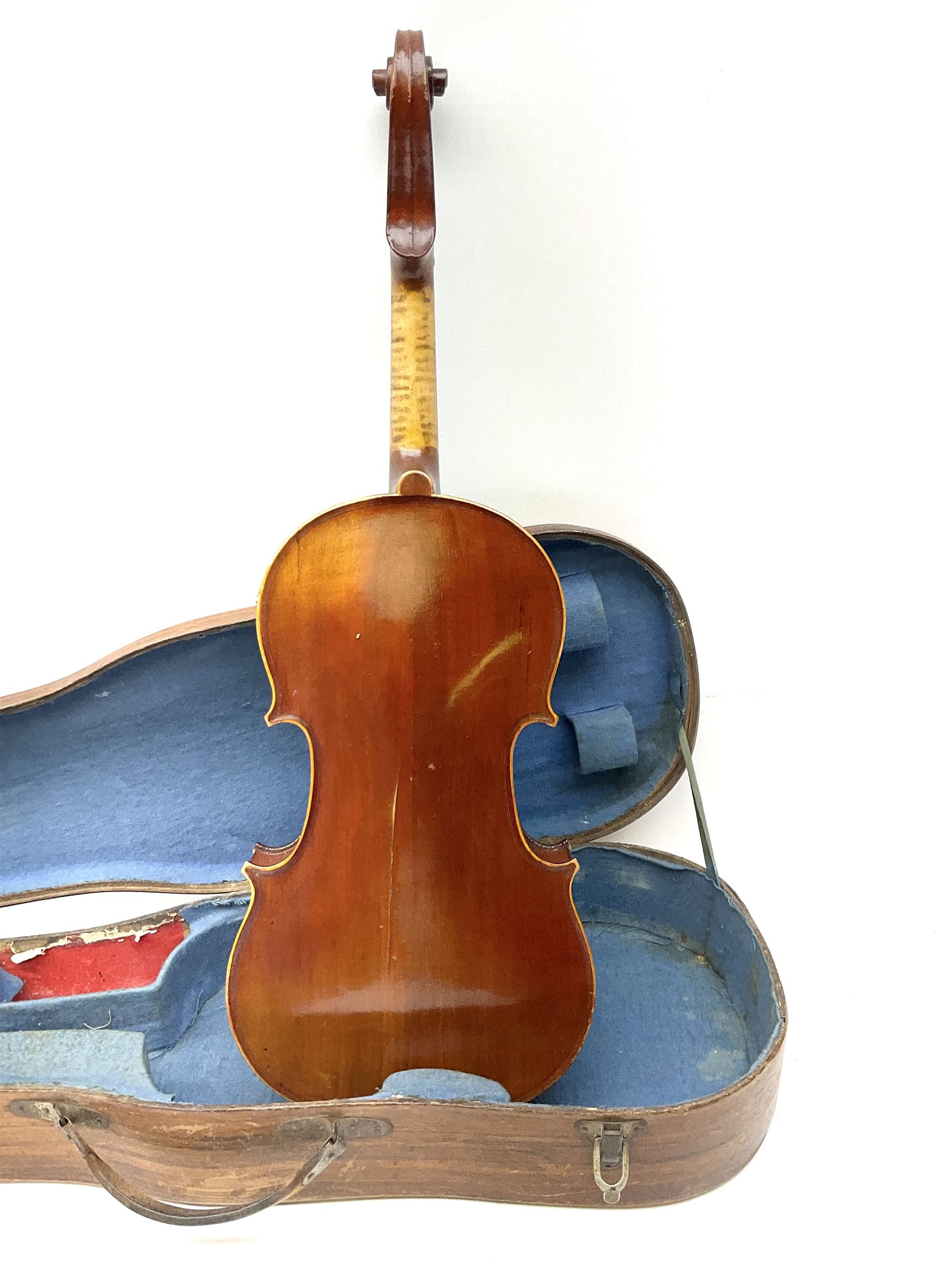 French Medio Fino violin c1920 for restoration and completion with 36cm two-piece maple back and rib - Image 10 of 20