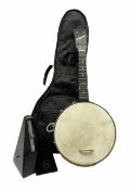 Riselonia banjolele with bird's eye maple back and ribs L60cm; in soft carrying case; together with