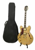 Late 1990s Epiphone Sheraton left handed hollow body electric guitar by Gibson