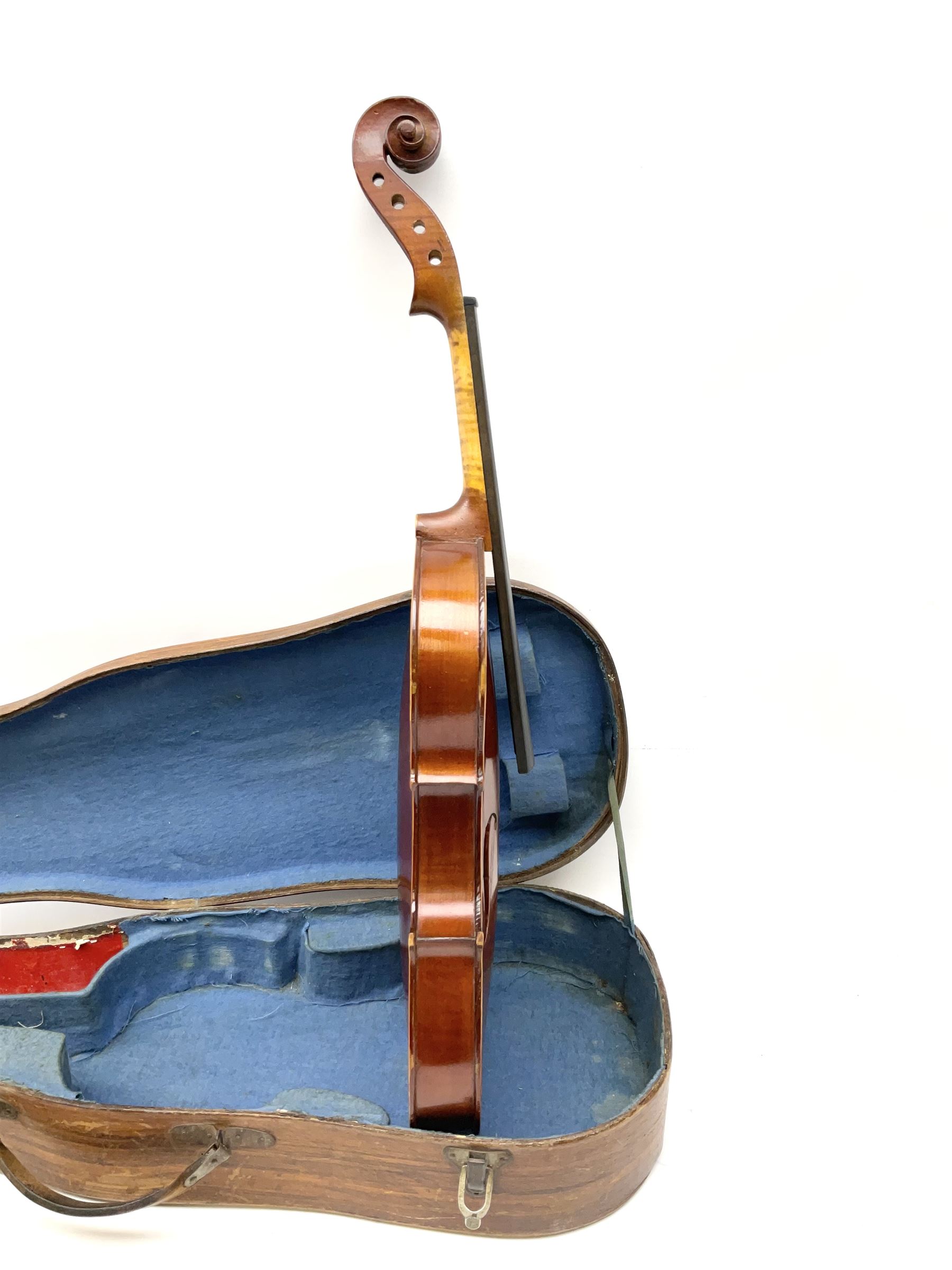 French Medio Fino violin c1920 for restoration and completion with 36cm two-piece maple back and rib - Image 11 of 20