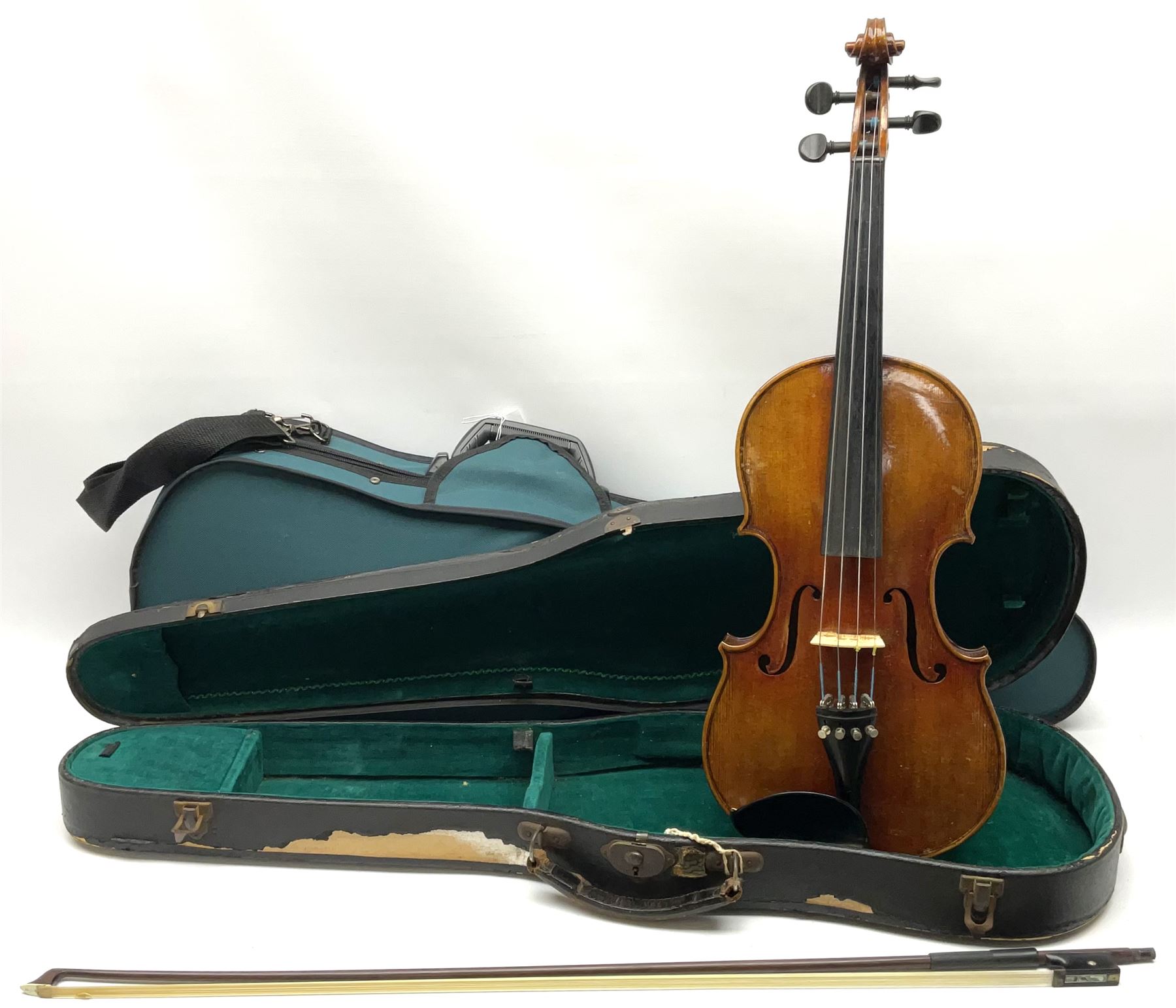 French violin c1900 with 36cm one-piece maple back and ribs and spruce top