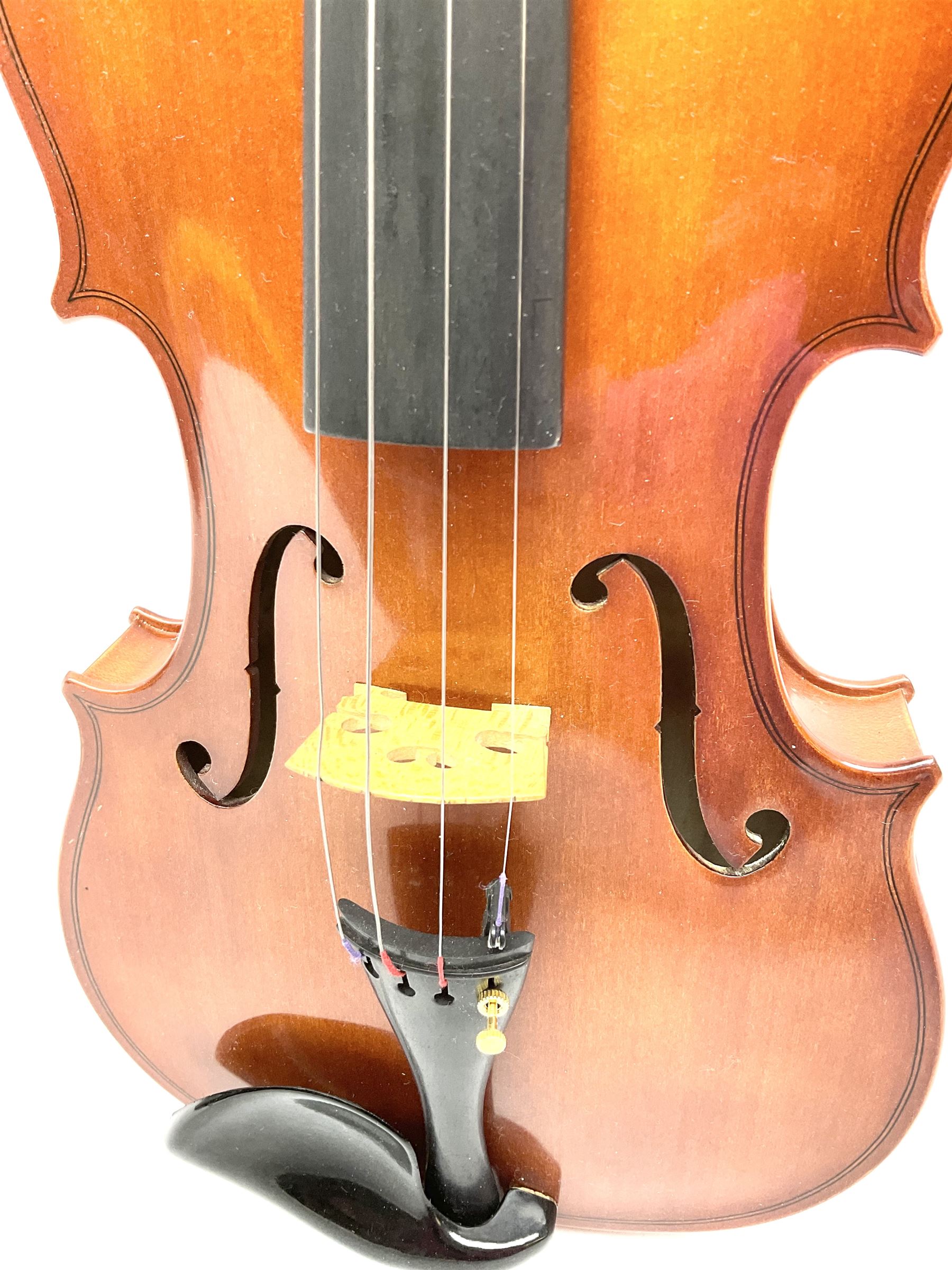 Modern violin with 36cm two-piece maple back and ribs and spruce top 60cm overall - Image 5 of 16