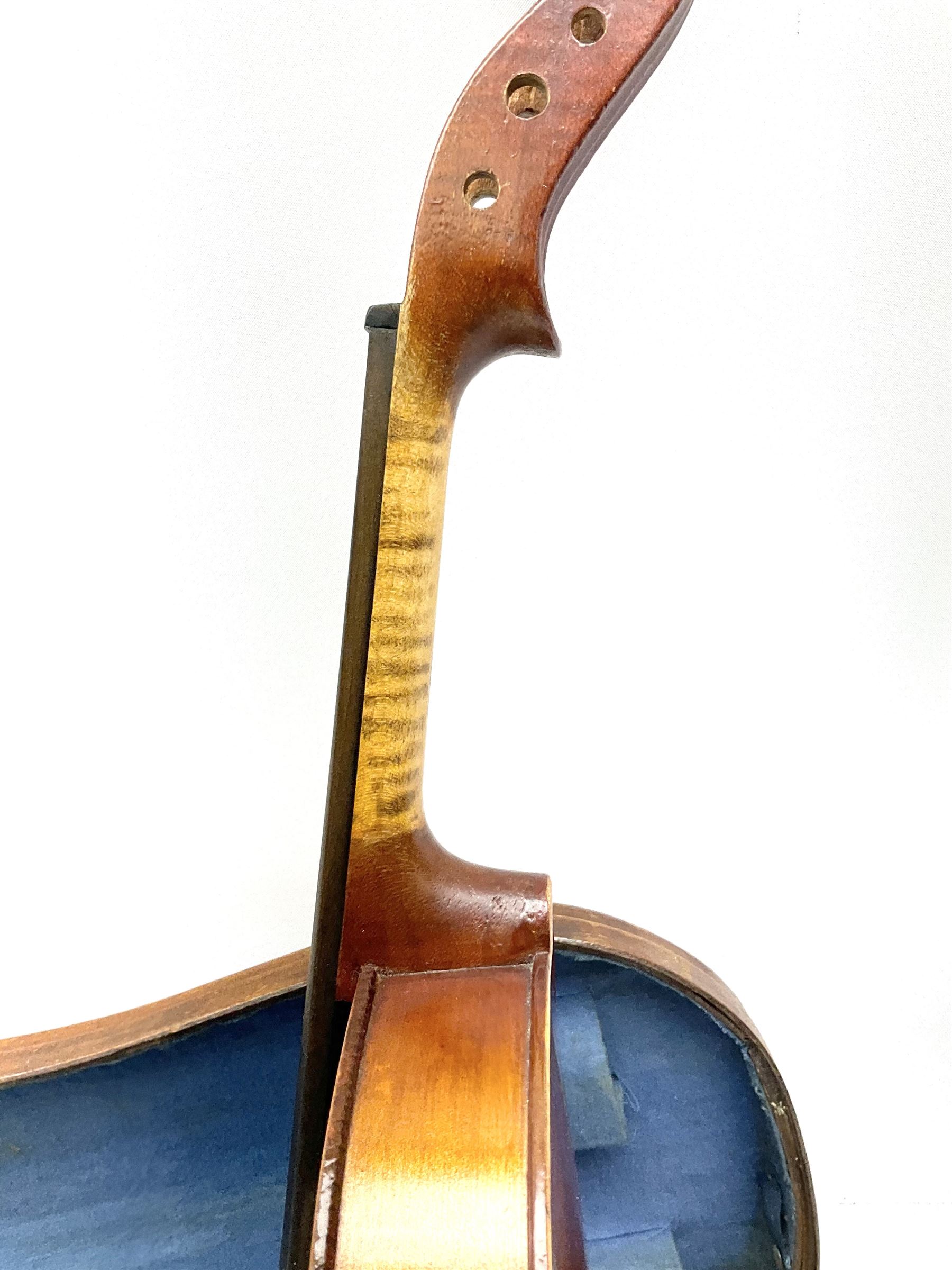 French Medio Fino violin c1920 for restoration and completion with 36cm two-piece maple back and rib - Image 16 of 20
