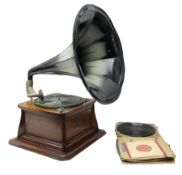 Early 20th century Mead mahogany cased table top gramophone with stepped base 45cm square