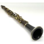 Early 20th century hardwood four-piece clarinet with brass plated nickel mounts L64cm