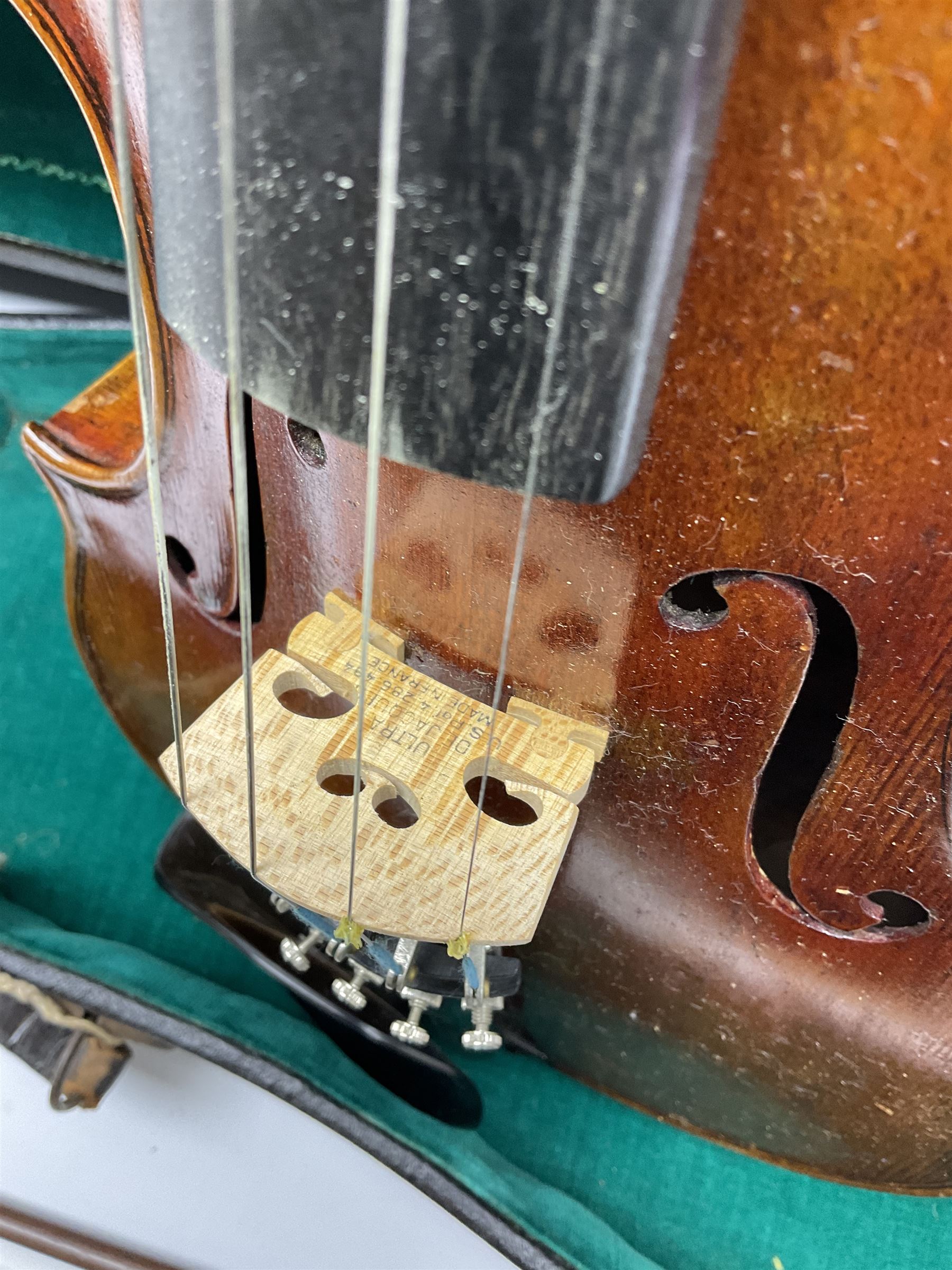 French violin c1900 with 36cm one-piece maple back and ribs and spruce top - Image 9 of 13