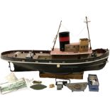 Large model of the tugboat 'Dhulia' on a wooden stand L144cm