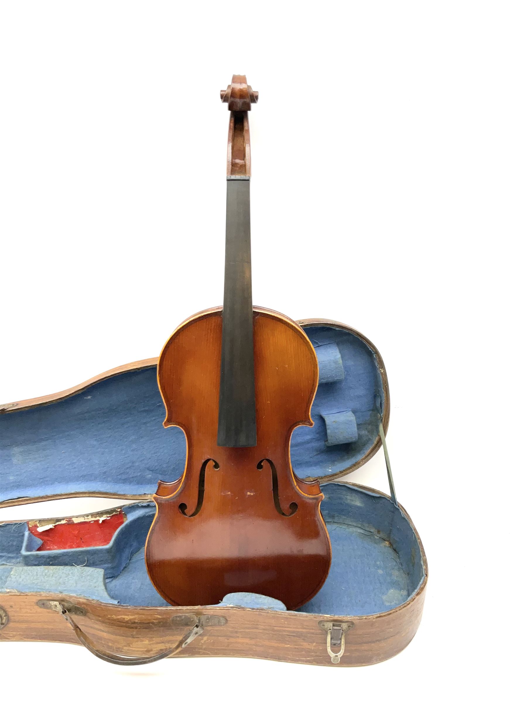 French Medio Fino violin c1920 for restoration and completion with 36cm two-piece maple back and rib - Image 9 of 20