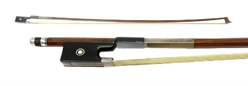 Roderich Paesold fully silver mounted two-star pernambuco violin bow with Parisian eye to frog L75cm