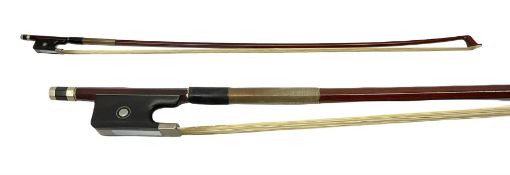 French pernambuco viola bow impressed 'Mathieu Paris' with nickel mounts L74.5cm