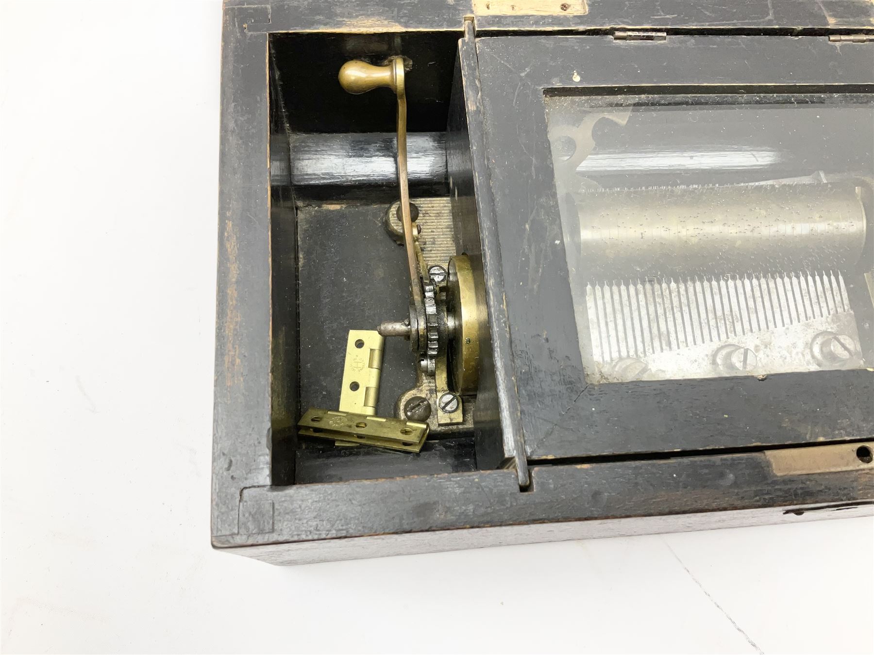 Late 19th century Swiss musical box for restoration with lever wind 9cm barrel - Image 8 of 14