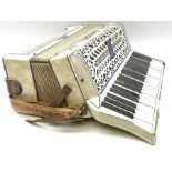Italian Lambardi piano accordion in ivory coloured pearline case with jewelled decoration