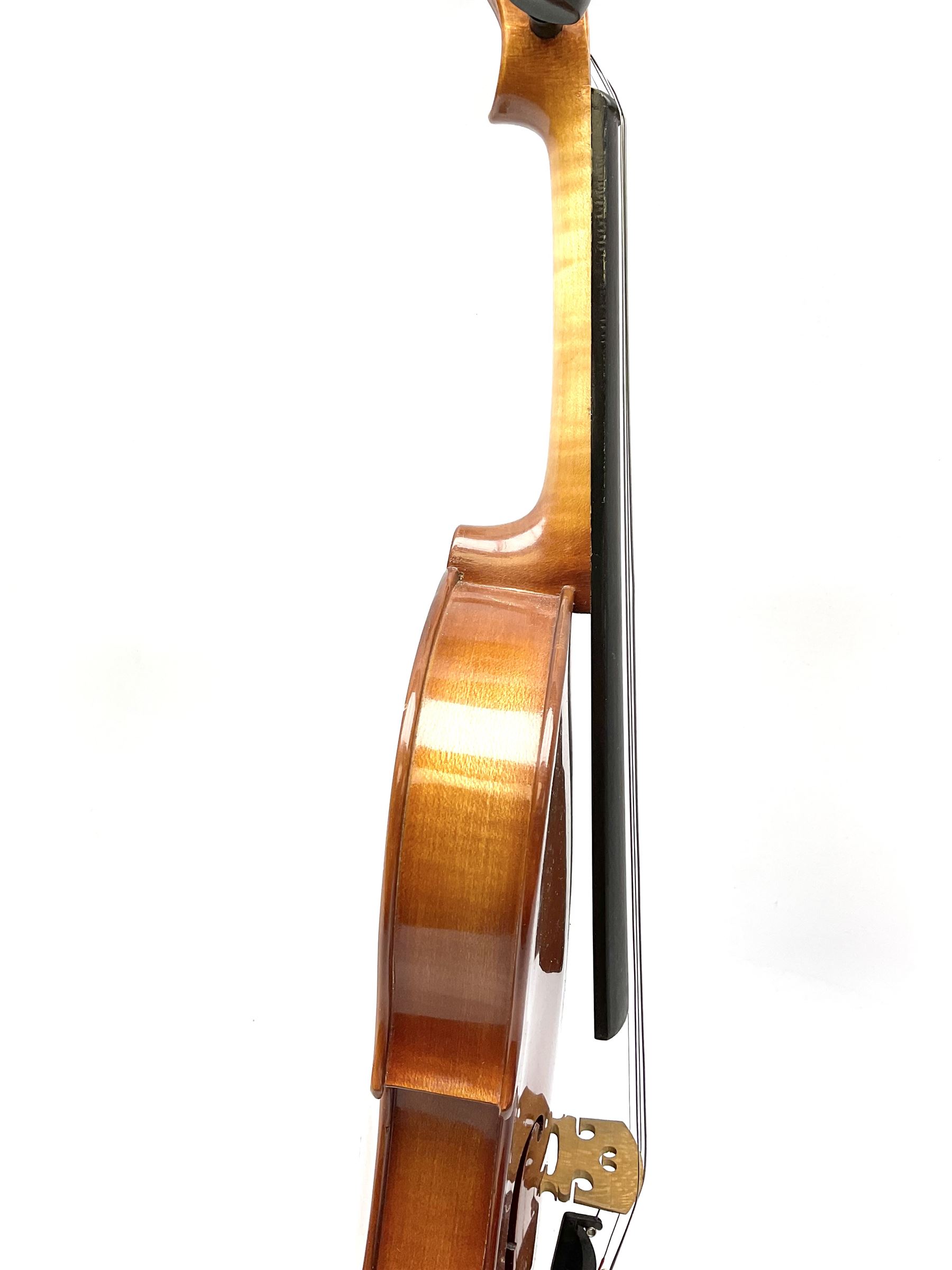 Modern violin with 36cm two-piece maple back and ribs and spruce top 60cm overall - Image 8 of 16