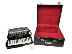 Italian Serenellini bass piano accordion in black and silver with jewelled decoration