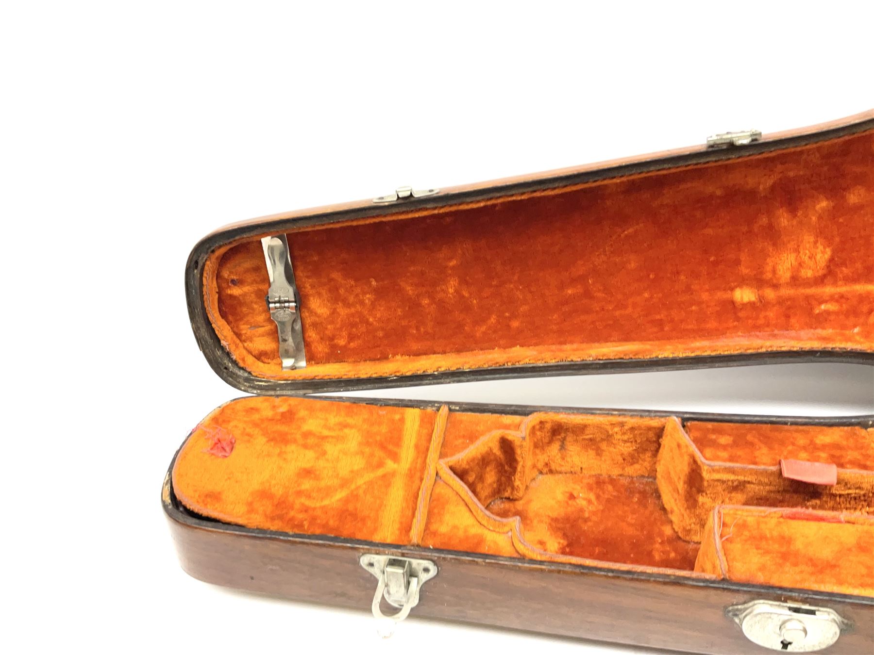 Continental American walnut violin case with orange velvet lining - Image 10 of 11