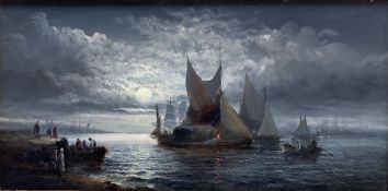 William Anslow Thornley (British fl.1858-1898): 'Moonlight over Gravesend'
