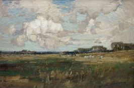 Kershaw Schofield (British 1872-1941): Open Landscape with Goathland Village in the Distance