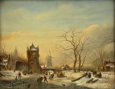Circle of Jan Jacob Coenraad Spohler (Dutch 1837-1923): Skating on the River