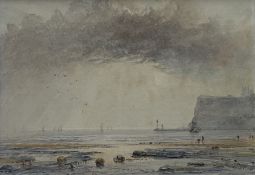 George Weatherill (British 1810-1890): Whitby Piers from Upgang Beach