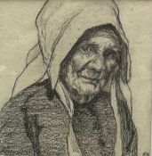 Staithes Group (19th/20th century): Bust Portrait of an Old Woman in a Bonnet