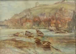Frank Rousse (British fl.1897-1917): Whitby Cobles in the Upper Harbour