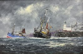 Jack Rigg (British 1927-): Trawlers Leaving the Harbour