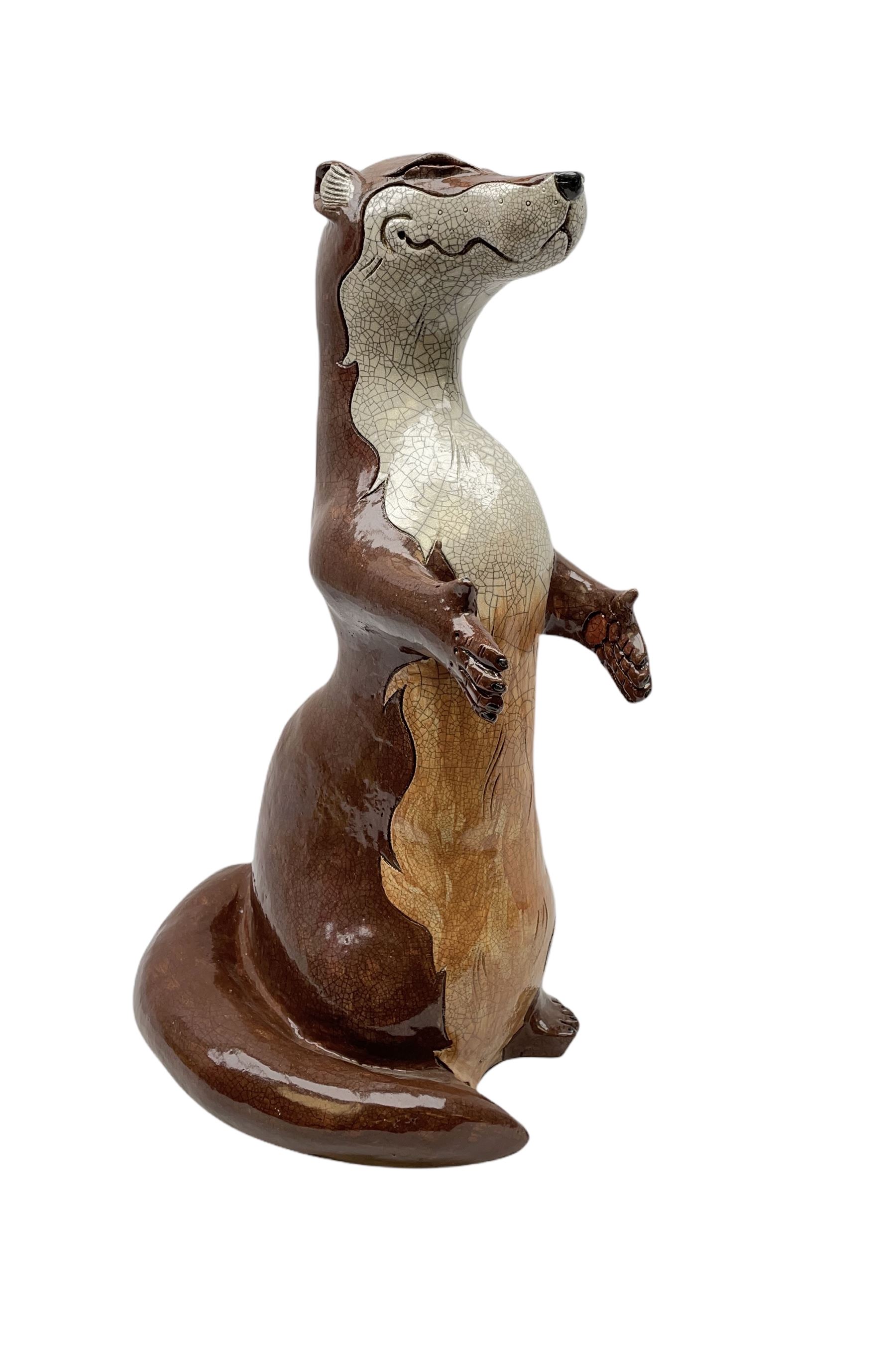 Jennie Hale (British 1956-): Large Raku fired model of an Otter