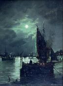 Walter Linsley Meegan (British c1860-1944): Busy Estuary scene by Moonlight